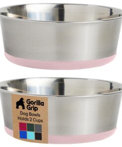 GORILLA GRIP Dog Bowls, Food Grade 304 Stainless Steel, Holds 2 Cups Each (16 fl oz) Food and Water Bowl for Feeding Dogs and Cats, Dishwasher Safe, Rust Resistant, BPA Free...
