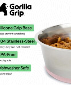 GORILLA GRIP Dog Bowls, Food Grade 304 Stainless Steel, Holds 2 Cups Each (16 fl oz) Food and Water Bowl for Feeding Dogs and Cats, Dishwasher Safe, Rust Resistant, BPA Free...