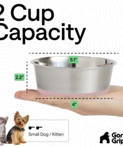 GORILLA GRIP Dog Bowls, Food Grade 304 Stainless Steel, Holds 2 Cups Each (16 fl oz) Food and Water Bowl for Feeding Dogs and Cats, Dishwasher Safe, Rust Resistant, BPA Free...