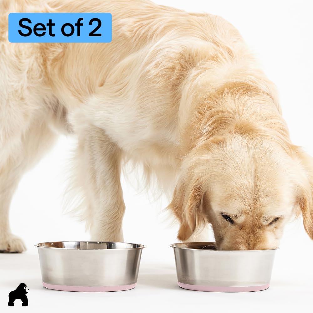 GORILLA GRIP Dog Bowls, Food Grade 304 Stainless Steel, Holds 2 Cups Each (16 fl oz) Food and Water Bowl for Feeding Dogs and Cats, Dishwasher Safe, Rust Resistant, BPA Free...