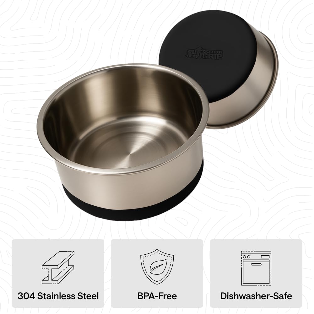 GORILLA GRIP Dog Bowls, Food Grade 304 Stainless Steel, Holds 2 Cups Each (16 fl oz) Food and Water Bowl for Feeding Dogs and Cats, Dishwasher Safe, Rust Resistant, BPA Free...