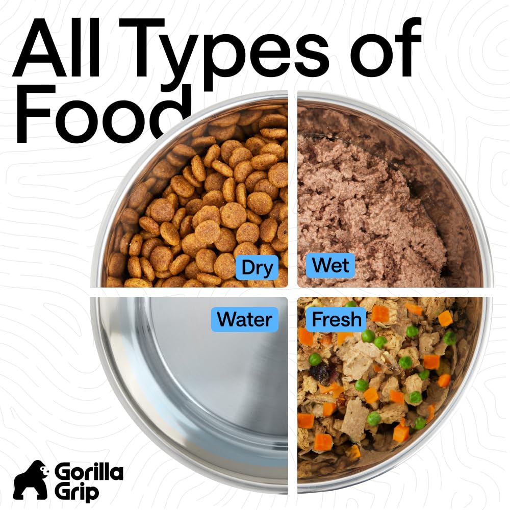 GORILLA GRIP Dog Bowls, Food Grade 304 Stainless Steel, Holds 2 Cups Each (16 fl oz) Food and Water Bowl for Feeding Dogs and Cats, Dishwasher Safe, Rust Resistant, BPA Free...