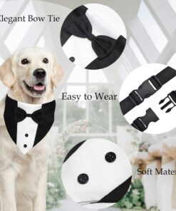 GOYOSWA Dog Tuxedo Suit Wedding Bandana Collar with Bow Tie, Adjustable Formal Dog Tux, Engagement Birthday Tuxedo for Small Medium Large Dogs Pets (Large: Neck 15”-25”)