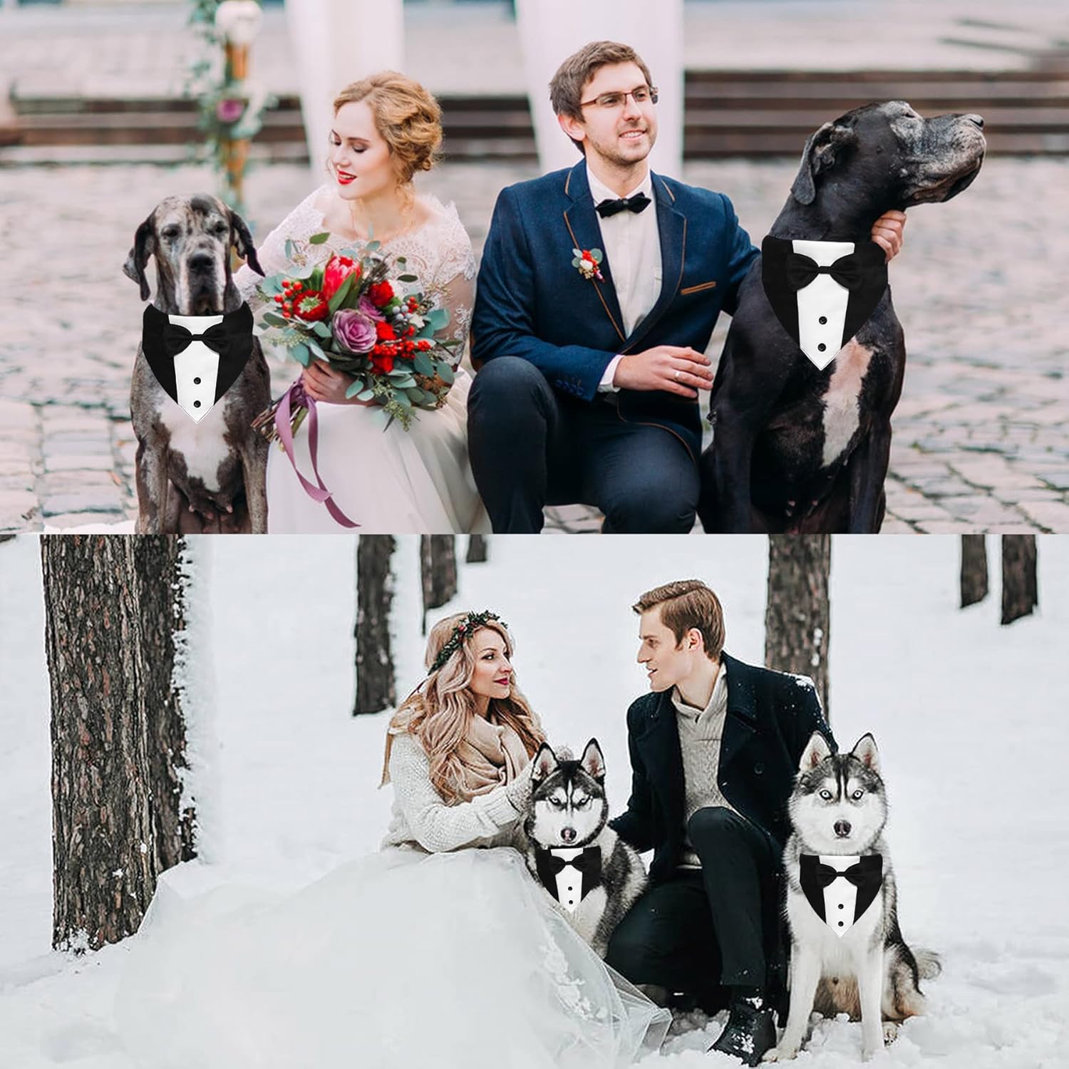 GOYOSWA Dog Tuxedo Suit Wedding Bandana Collar with Bow Tie, Adjustable Formal Dog Tux, Engagement Birthday Tuxedo for Small Medium Large Dogs Pets (Large: Neck 15”-25”)