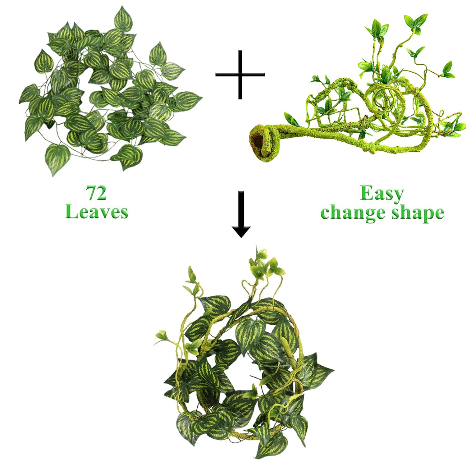 Grddaef Reptile Vines Plants for Terrarium, Flexible Vines Jungle Climbing Branch with Leaves Tank Decor for Snakes Bearded Dragons Geckos Hermit Crabs Lizards Chameleons