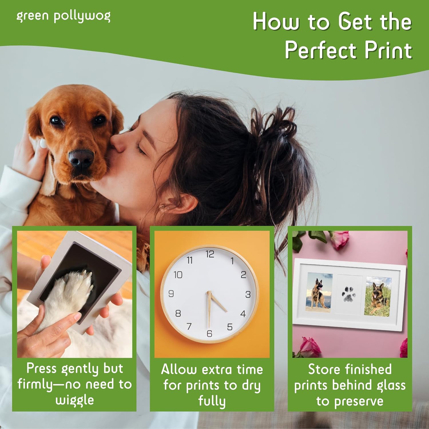 Green Pollywog | Extra-Large Clean Touch Inkless Ink Pad for Pets | Paw/Nose Prints for Dogs & Cats Non-Toxic | Paw Print Stamp Kit | Dog Paw Print Kit | Cat Footprint Keepsake...
