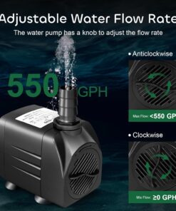 GROWNEER 550GPH Submersible Pump 30W Fountain Water Pump, 2000L/H, with 7.2ft High Lift, 3 Nozzles for Aquarium, Fish Tank, Pond, Hydroponics, Statuary, Pool
