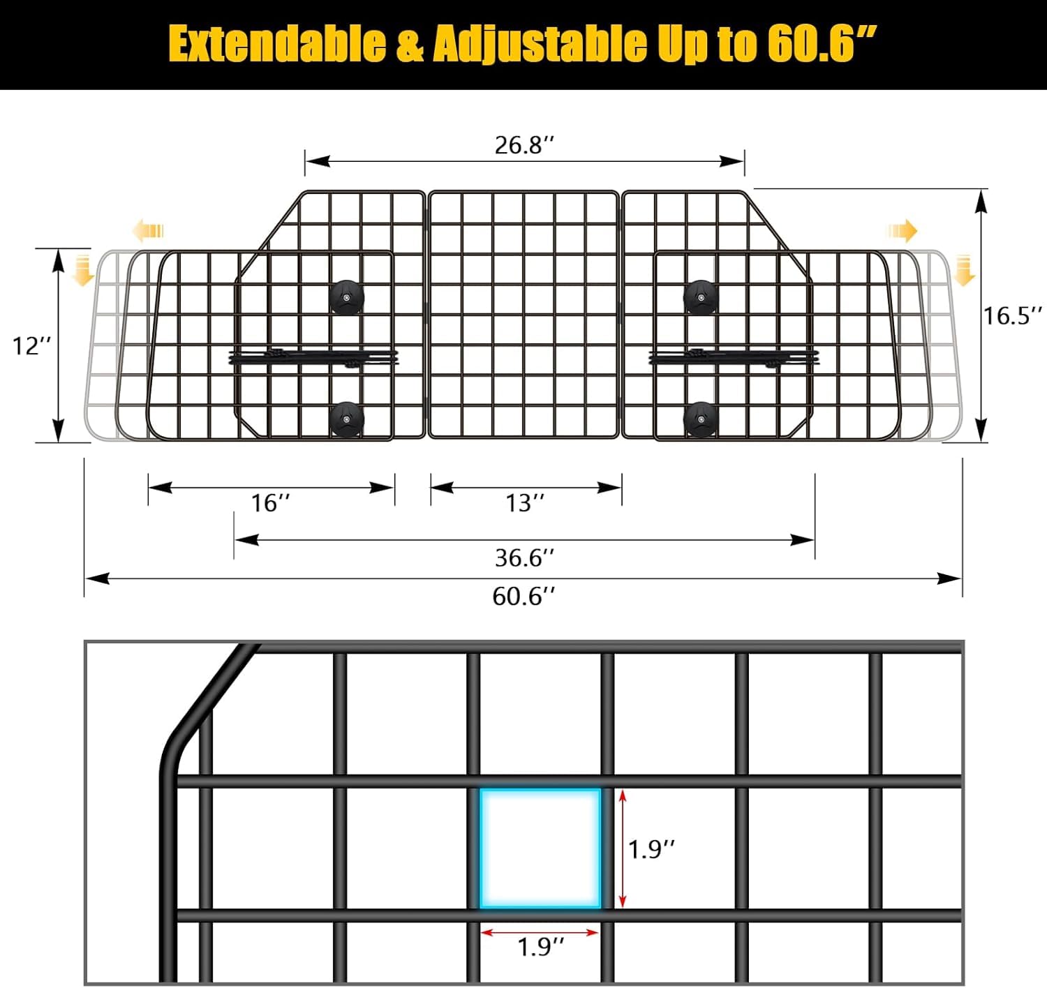 Gtongoko Dog Car Barriers for SUVs, Vehicles, Cars, Trucks, Upgraded Adjustable Heavy-Duty Wire Mesh Pet SUV Barriers Universal-Fit, Car Accessories Safety Travel, 2pcs 51.2In...