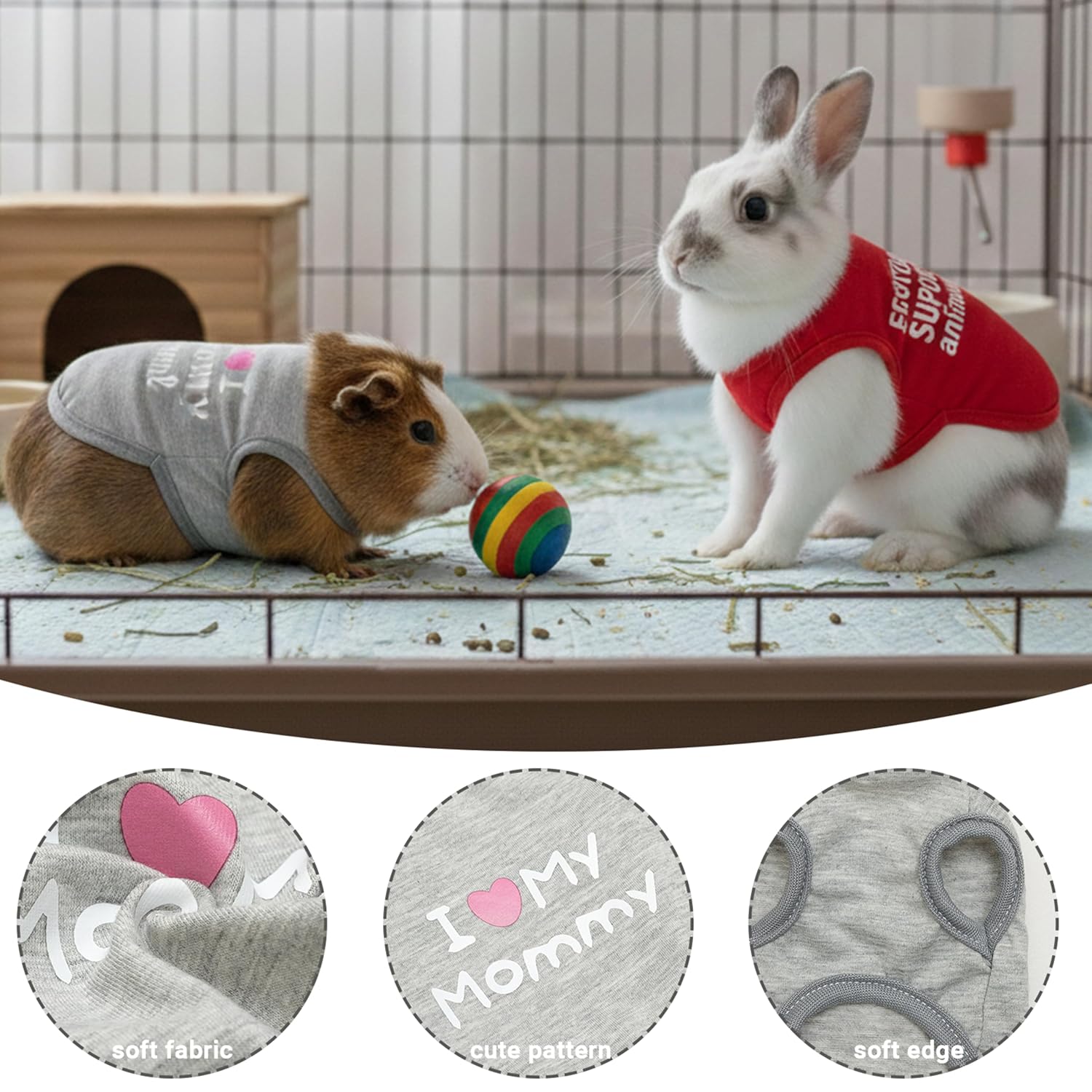 Guinea Pig Clothes - 2 Pack Cute Small Animal Vest Clothes for Rat, Rabbit, Chinchilla, Ferret, Kitten, Bunny, Chihuahua, Mini Dogs - Soft Breathable T-Shirt Pet Costume