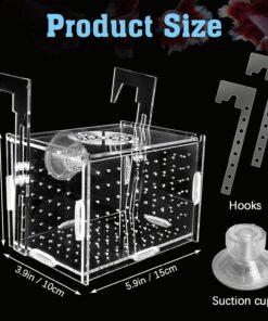 Hamiledyi Acrylic Breeding Isolation Box - Transparent Aquarium Hatchery for Guppy/Shrimp/Small Fish, Safe Nursery Tank with Air Tube & Suction Cups(5.9