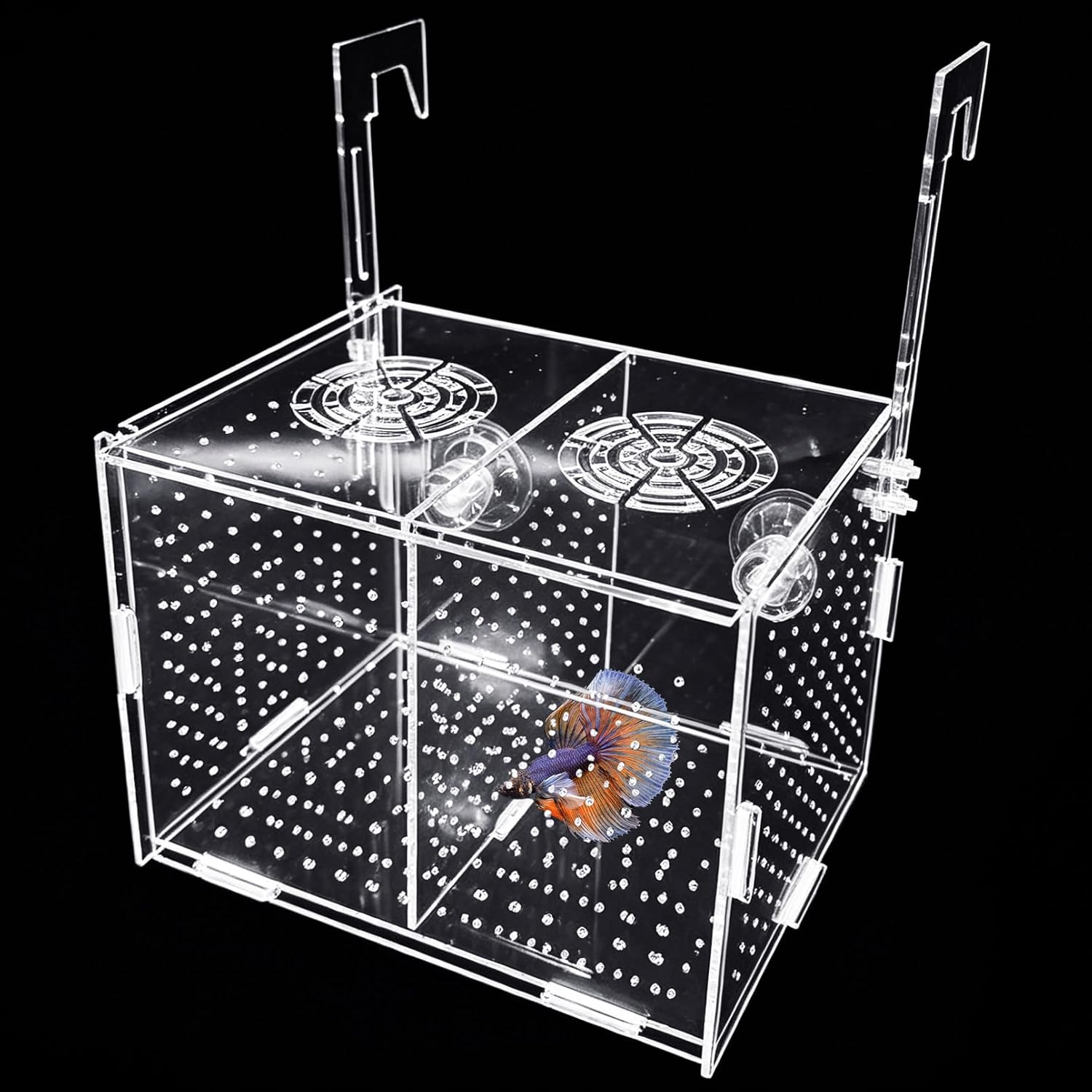 Hamiledyi Acrylic Breeding Isolation Box - Transparent Aquarium Hatchery for Guppy/Shrimp/Small Fish, Safe Nursery Tank with Air Tube & Suction Cups(5.9" × 3.9" × 3.9")