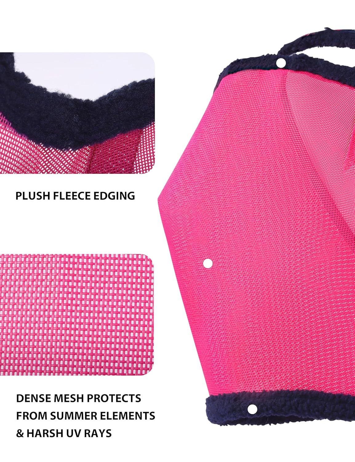 Harrison Howard All Round Mesh Horse Fly Mask UV Protective with Fleece Padded Edging Magenta L