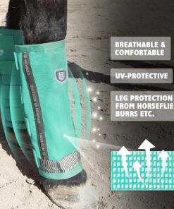 Harrison Howard Loose-Fitting Horse Fly Boots UV-Protective, Durable Fine Mesh Leggins with Reflective Strips (Set of 4)