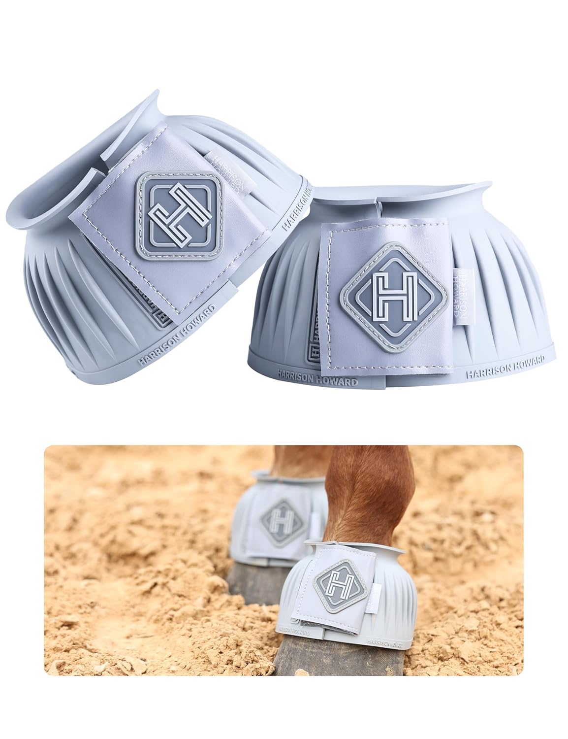 Harrison Howard Rubber Pull-on Bell Boots with Fleece Lining and Touch-Close Tapes Hoof Overreach Protection for Horses