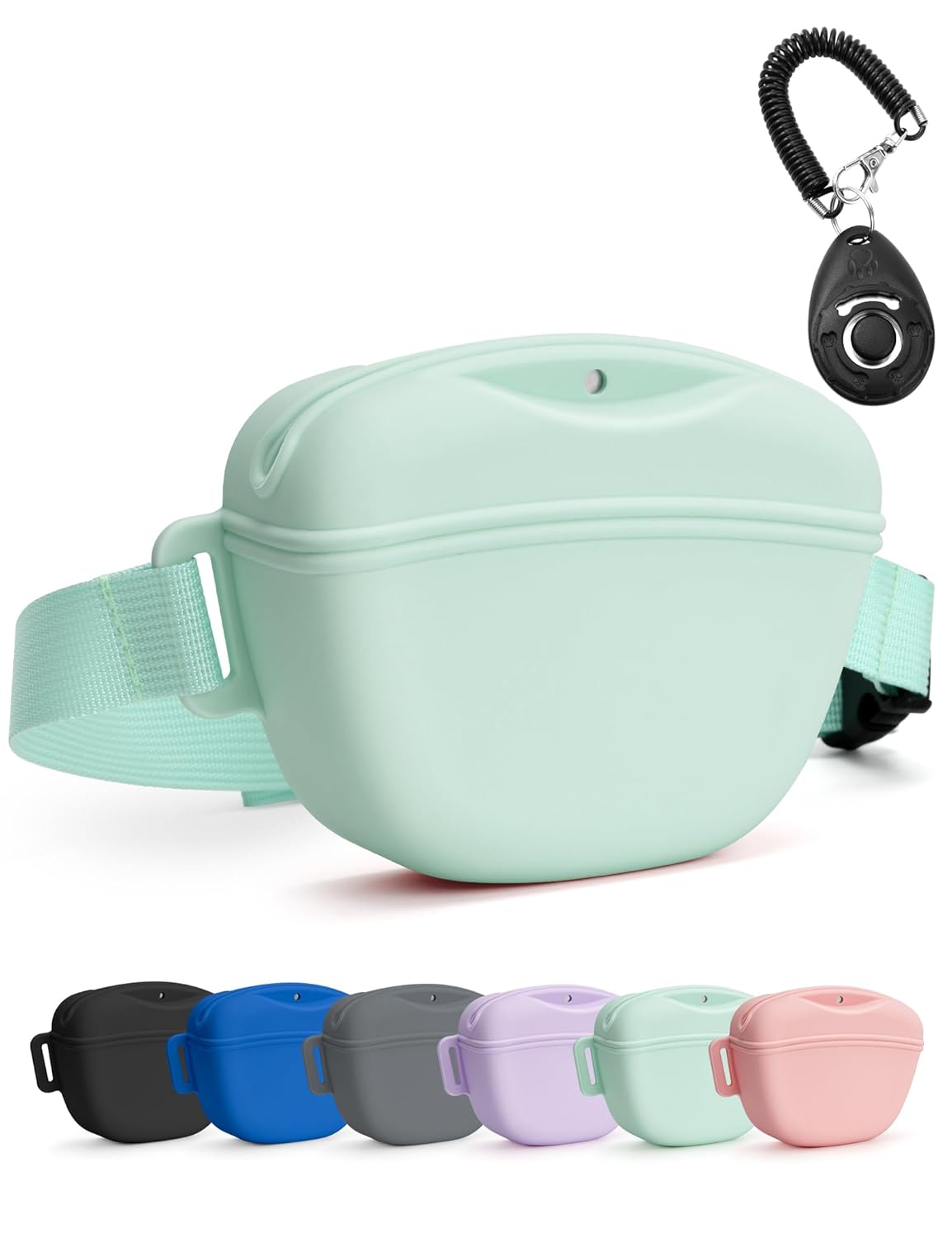 heouvo Dog Treat Pouch with Training Clicker, Upgrade Stronger Magnetic Closure to Avoid Spilling, 1.67 Cup Silicone Treat Bag Fanny Pack with Waist Belt for Pet Training...