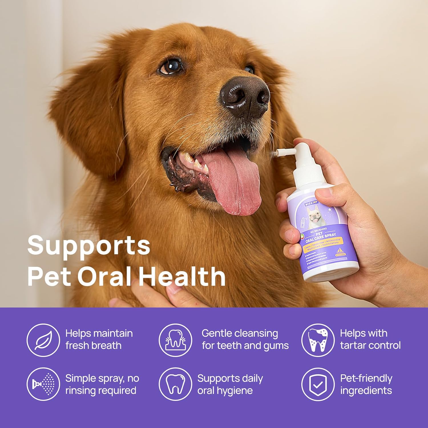 HICC PET Dog Dental Care Spray, Vet-Trusted Breath Freshener & Teeth Cleaning Spray, Eliminate Bad Breath, Support Healthy Gums, Help Reduce Plaque & Tartar, No Brushing, 5.1 Fl Oz
