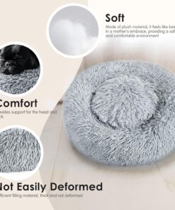 Hoewina Dog & Cat Bed for Indoor Cats, 20in Calming Donut Bed for Puppy and Kitten, Washable Round Fluffy Pet Bed for Small Medium Dogs and Cats (Light Grey)