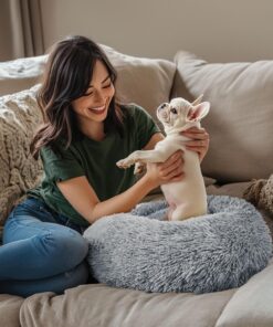 Hoewina Dog & Cat Bed for Indoor Cats, 20in Calming Donut Bed for Puppy and Kitten, Washable Round Fluffy Pet Bed for Small Medium Dogs and Cats (Light Grey)