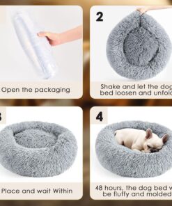 Hoewina Dog & Cat Bed for Indoor Cats, 20in Calming Donut Bed for Puppy and Kitten, Washable Round Fluffy Pet Bed for Small Medium Dogs and Cats (Light Grey)