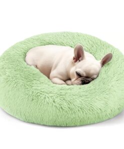 Hoewina Dog & Cat Bed for Indoor Cats, 20in Calming Donut Bed for Puppy and Kitten, Washable Round Fluffy Pet Bed for Small Medium Dogs and Cats (Light Grey)