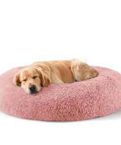 Hoewina Dog & Cat Bed for Indoor Cats, 20in Calming Donut Bed for Puppy and Kitten, Washable Round Fluffy Pet Bed for Small Medium Dogs and Cats (Light Grey)