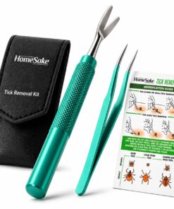 Homesake Tick Remover Tool for Dogs, Cats & Humans | Deer Tick Remover Kit | Stainless Steel Tick Removal Tool with Fine Tip Tweezers | Removes Entire Tick Head & Body | Pouch &...