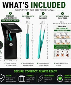 Homesake Tick Remover Tool for Dogs, Cats & Humans | Deer Tick Remover Kit | Stainless Steel Tick Removal Tool with Fine Tip Tweezers | Removes Entire Tick Head & Body | Pouch &...