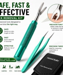Homesake Tick Remover Tool for Dogs, Cats & Humans | Deer Tick Remover Kit | Stainless Steel Tick Removal Tool with Fine Tip Tweezers | Removes Entire Tick Head & Body | Pouch &...