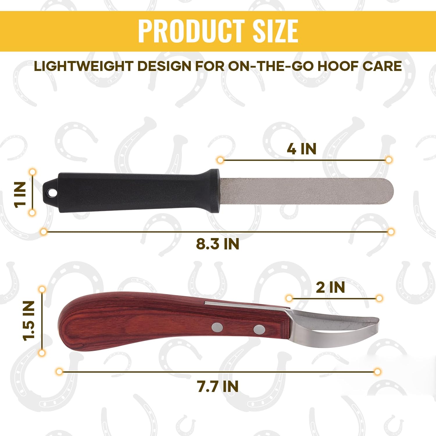 Hoof Knife with Sharpener, 2 PCS Professional Farrier Kit, Curved Stainless Steel Trimming Knife & 400/800 Grit Diamond Rod, Ergonomic Wood Handle, Rust-Resistant for Horses,...