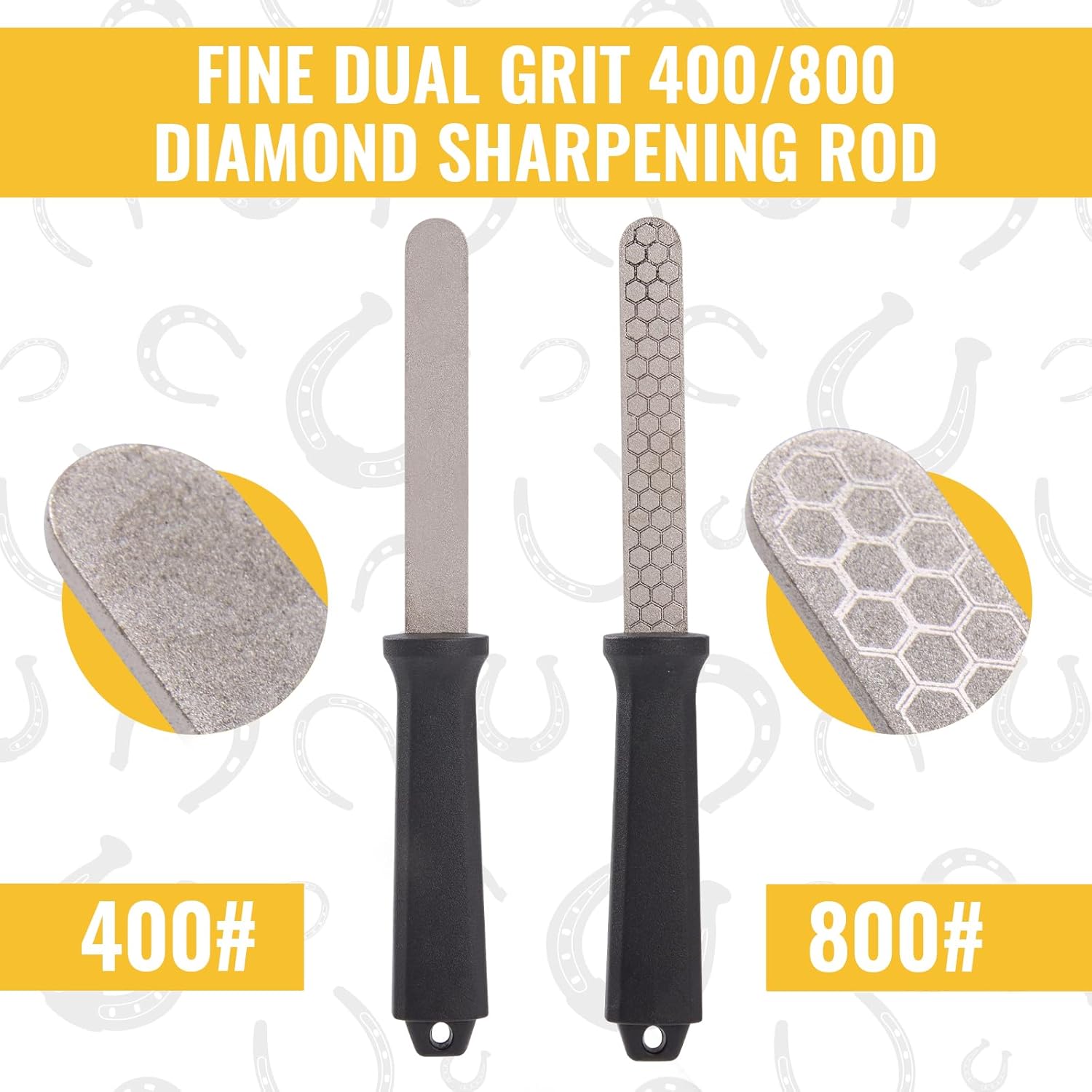 Hoof Knife with Sharpener, 2 PCS Professional Farrier Kit, Curved Stainless Steel Trimming Knife & 400/800 Grit Diamond Rod, Ergonomic Wood Handle, Rust-Resistant for Horses,...