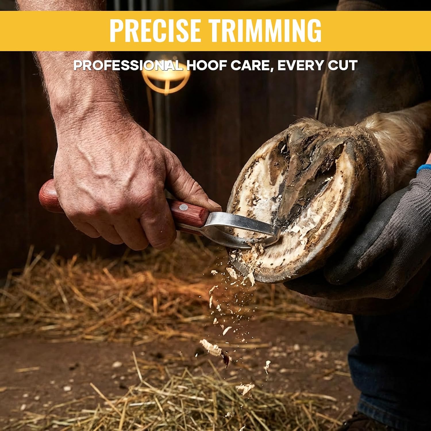 Hoof Knife with Sharpener, 2 PCS Professional Farrier Kit, Curved Stainless Steel Trimming Knife & 400/800 Grit Diamond Rod, Ergonomic Wood Handle, Rust-Resistant for Horses,...