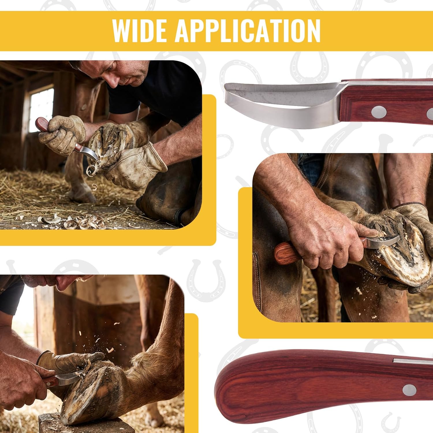 Hoof Knife with Sharpener, 2 PCS Professional Farrier Kit, Curved Stainless Steel Trimming Knife & 400/800 Grit Diamond Rod, Ergonomic Wood Handle, Rust-Resistant for Horses,...