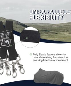 Horse Blanket Replacement 2 pcs Belly Straps, Blanket Sheet Stretchy Straps, Elastic Belly Straps with Double Swivel Snaps, Adjustable Length from 14 to 22 Inch Black