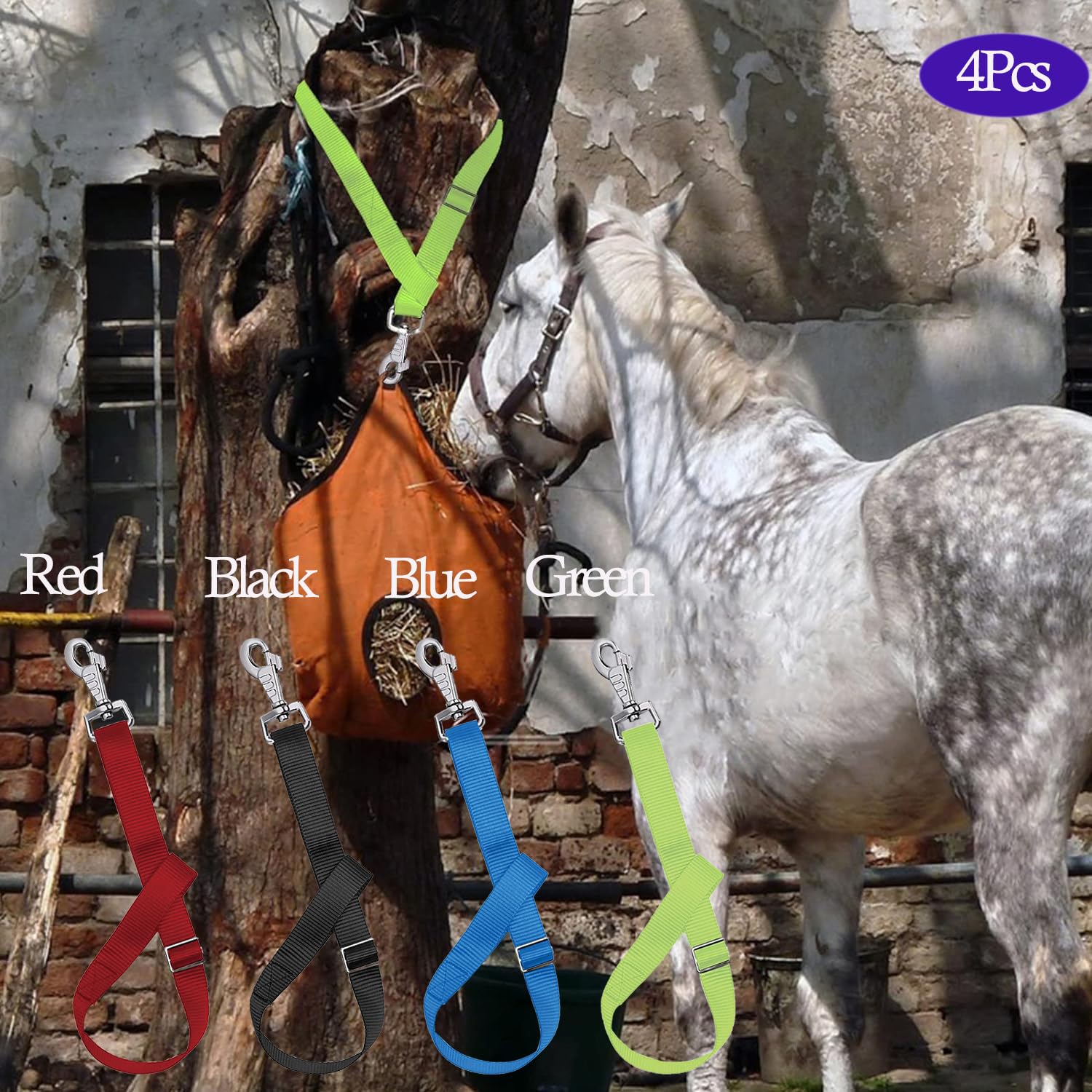 Horse Bucket Strap Hangers,Horse Suppliers Adjustable Nylon Straps up to 700 lbs for Hay Nets, Water Buckets,Hanging-Pratical and Easy Use(4 Pack), 1"x22"