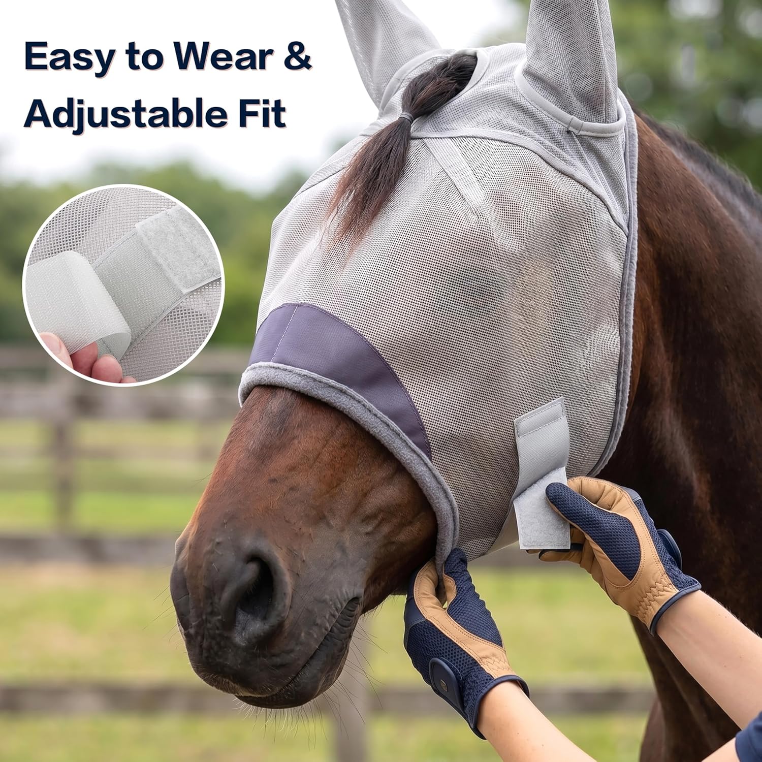 Horse Fly Mask with Ears - UV Protection Fine Mesh Super Comfort Fly Masks for Horses, Adjustable Breathability Horses Masks, Pony Equine Fly Mask for Miniature Foal Draft Cob...