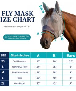 Horse Fly Mask with Ears - UV Protection Fine Mesh Super Comfort Fly Masks for Horses, Adjustable Breathability Horses Masks, Pony Equine Fly Mask for Miniature Foal Draft Cob...