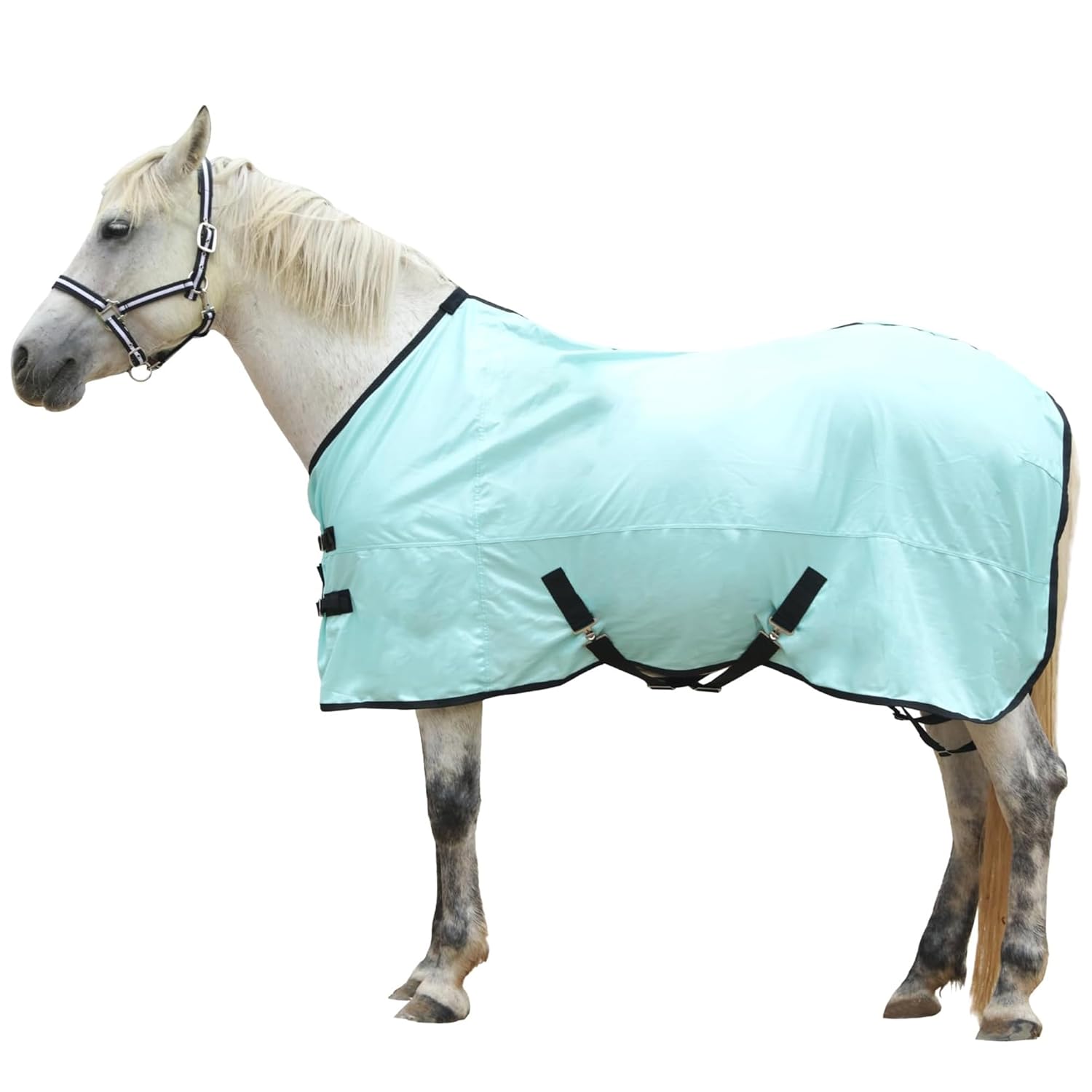Horse Fly Sheet, Standard Neck Comfy Mesh Fly Sheet for Horses, Equine Summer Sheets UV-Protective Lightblue 78