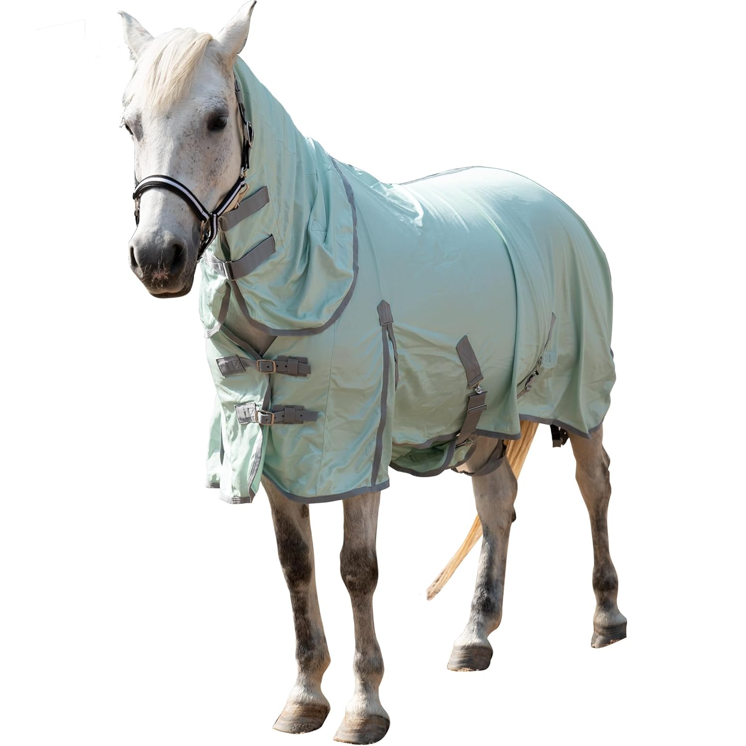 Horse Fly Sheet with Detachable Neck Cover & Belly Wrap, Adjustable Fly Sheet for Horses, Ventilated Airflow Mesh Equine Cooling Summer Flysheet Grey 72