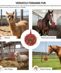 Horse Hay Feeder Ball, Red Hanging Treat Dispenser Toy for Stress Relief, Durable Feeding Equipment for Horses, Ponies, Goats, Sheep