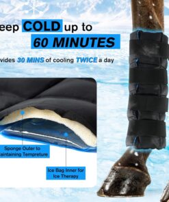 Horse Leg Wraps Set of 2, Horse Ice Leg Boots Perfect for Equestrian Training& Daily Use, Comfortable and Premium Support for Injury Recovery to Fit for All Horses(Black & Blue,...