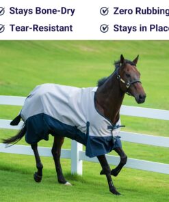 Horse Turnout Rain Sheet | 600 Denier Ripstop Turnout Blanket No Fill (0g) | Waterproof Lightweight Breathable | Tear-Resistant Outer & Rub-Free Silky Inner | Grey/Navy - 74 in