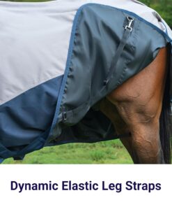 Horse Turnout Rain Sheet | 600 Denier Ripstop Turnout Blanket No Fill (0g) | Waterproof Lightweight Breathable | Tear-Resistant Outer & Rub-Free Silky Inner | Grey/Navy - 74 in