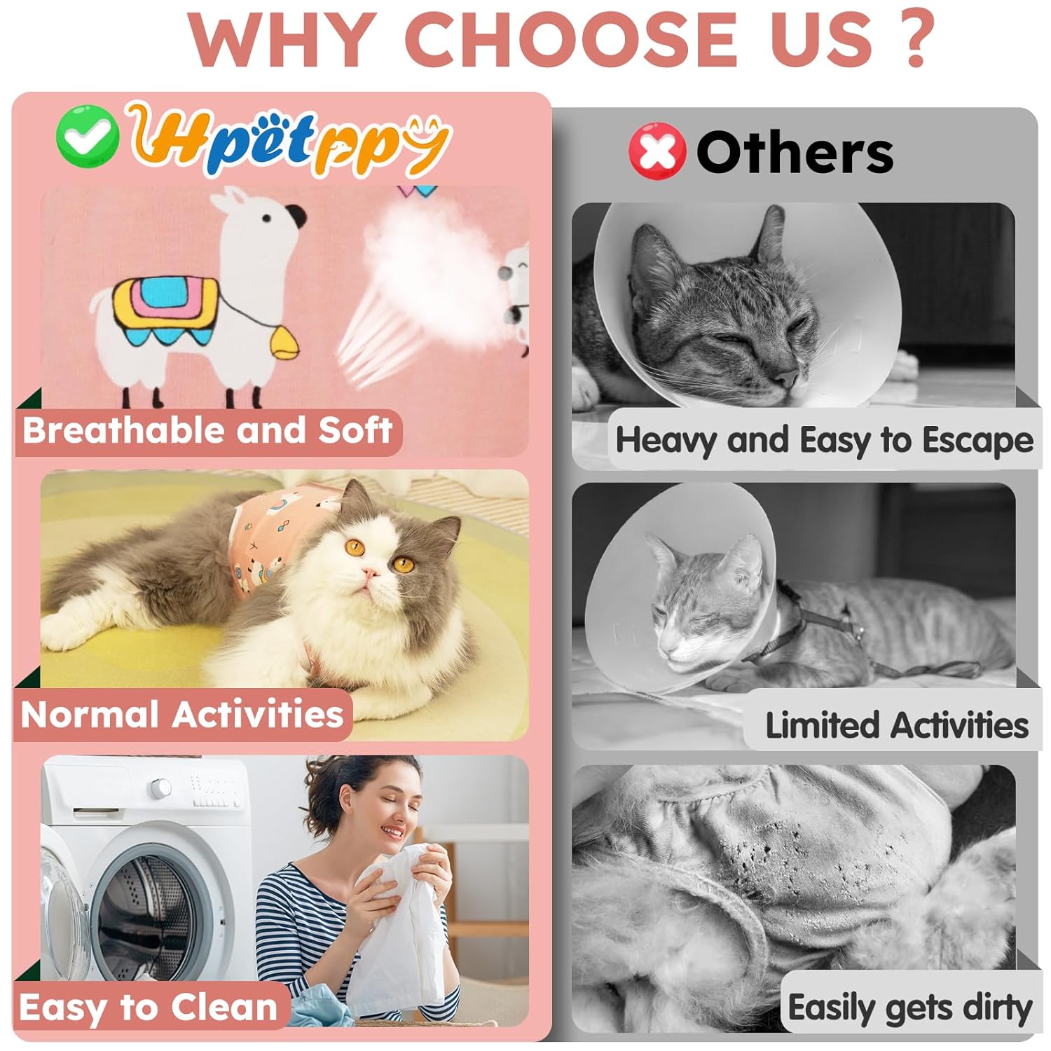 Hpetppy Cat Recovery Suit for Spay Abdominal Wounds, Breathable Cat Onesie for Cats After Surgery Female, Kitten Surgical Recovery Suit Female Cone of Shame Alternative for Cats...