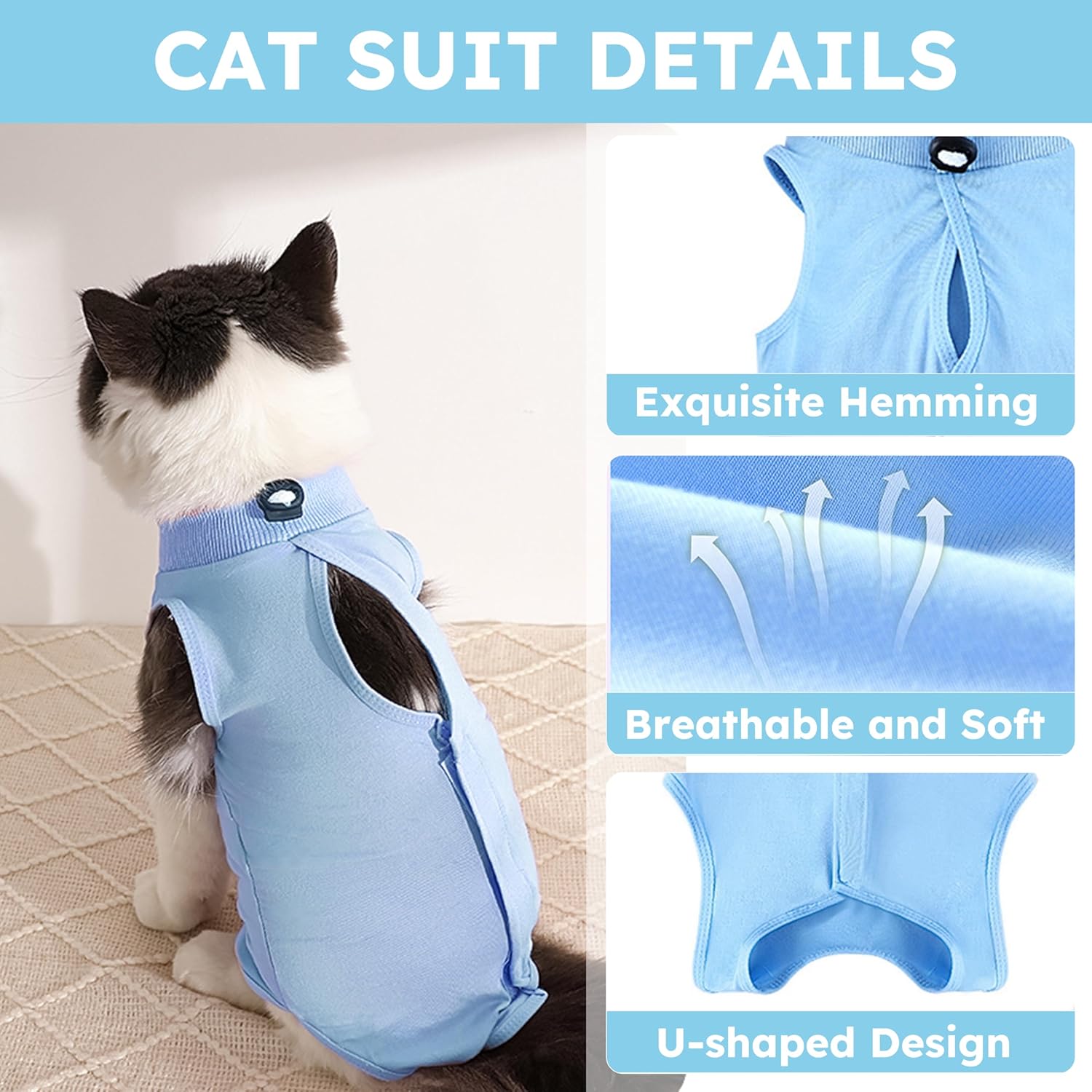 Hpetppy Cat Surgery Recovery Suit, Recovery Suit for Female Male Cats, Cat Onesie After Surgery Spay Neuter, Anti-Licking Kitten Surgical Clothes, Bodysuit for Abdominal Wounds...
