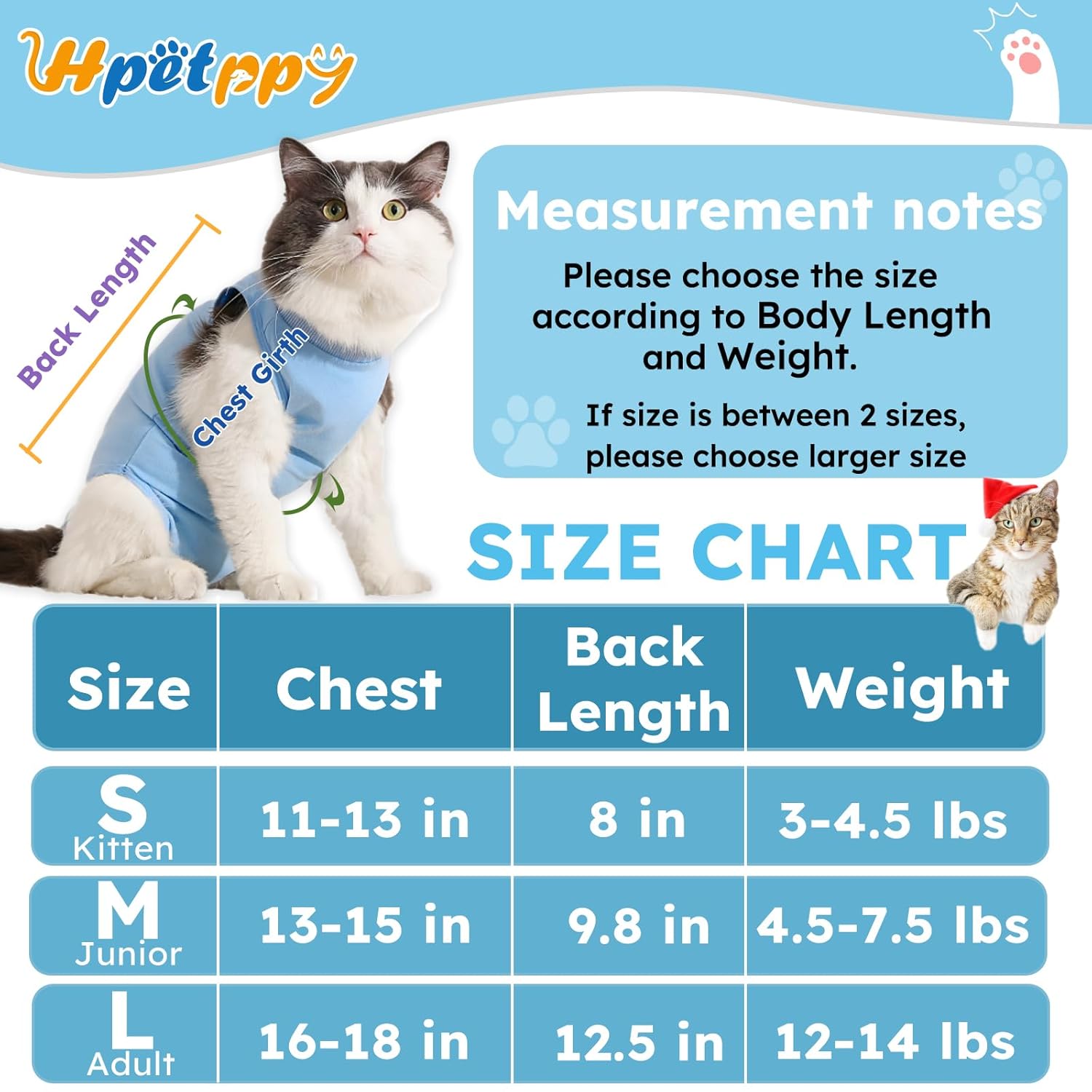 Hpetppy Cat Surgery Recovery Suit, Recovery Suit for Female Male Cats, Cat Onesie After Surgery Spay Neuter, Anti-Licking Kitten Surgical Clothes, Bodysuit for Abdominal Wounds...