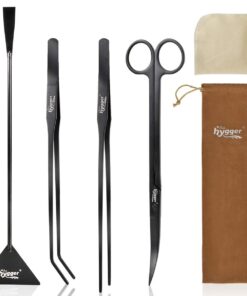 hygger Long Stainless Steel Premium Aquarium Tools, 4 PCS Aquatic Plant Tweezers Scissors Spatula Kits Comes with 1 Cleaning Cloth, for Fish Tank Starters