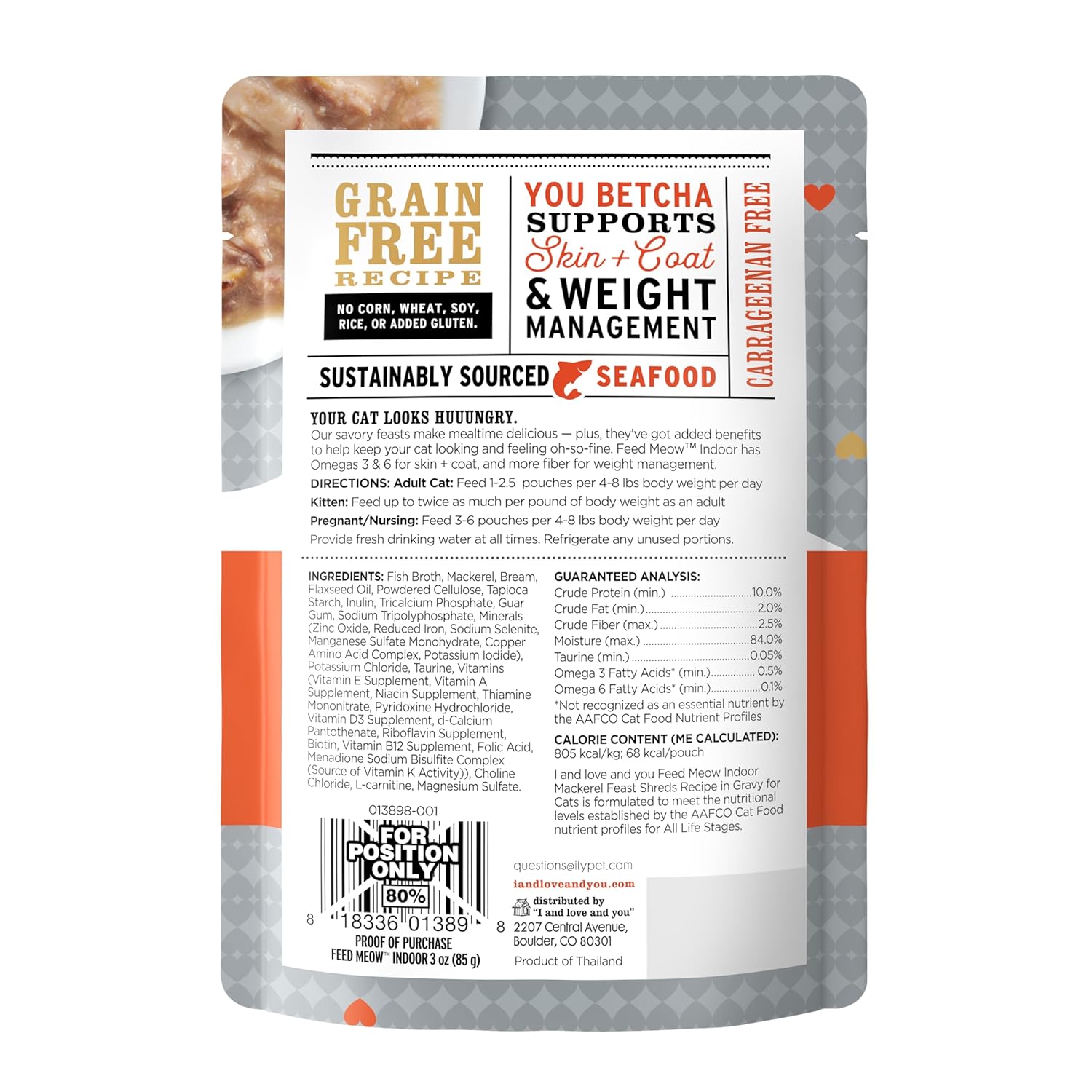 I AND LOVE AND YOU Feed Meow Indoor Wet Cat Food - Mackerel - Packed with Protein and Fiber, Grain Free, Shredded, 3oz Pack of 12