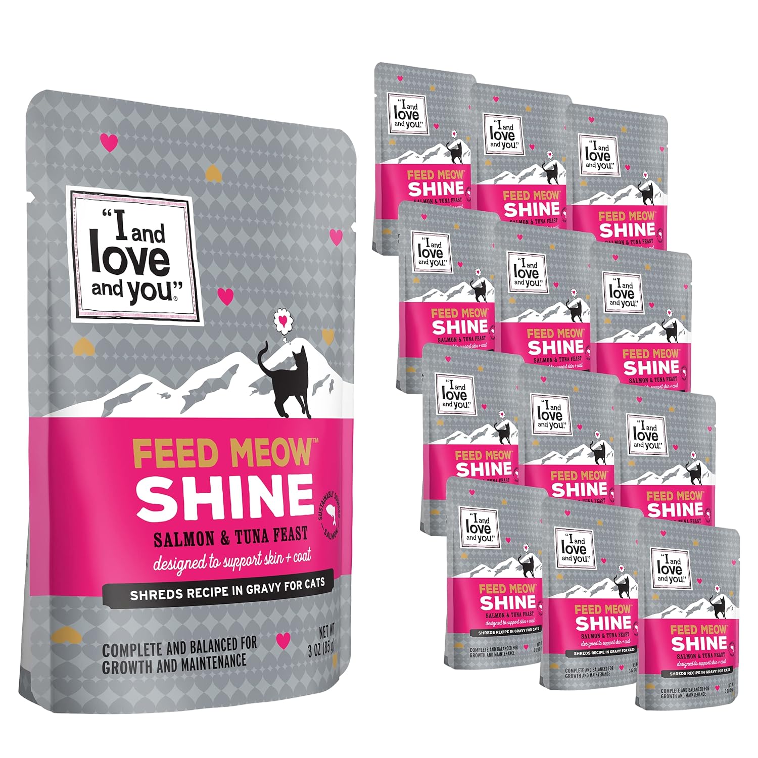 I AND LOVE AND YOU Feed Meow Indoor Wet Cat Food - Mackerel - Packed with Protein and Fiber, Grain Free, Shredded, 3oz Pack of 12