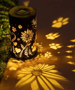 iHeartDogs Pet Memorial Gifts - Artisan Shadow Solar Lantern 'Sunflowers & Paws' - This Pet Loss Gift Feeds 7 Shelter Pets in Honor of Your Departed Pet