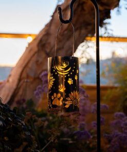 iHeartDogs Pet Memorial Gifts - Artisan Shadow Solar Lantern 'Sunflowers & Paws' - This Pet Loss Gift Feeds 7 Shelter Pets in Honor of Your Departed Pet